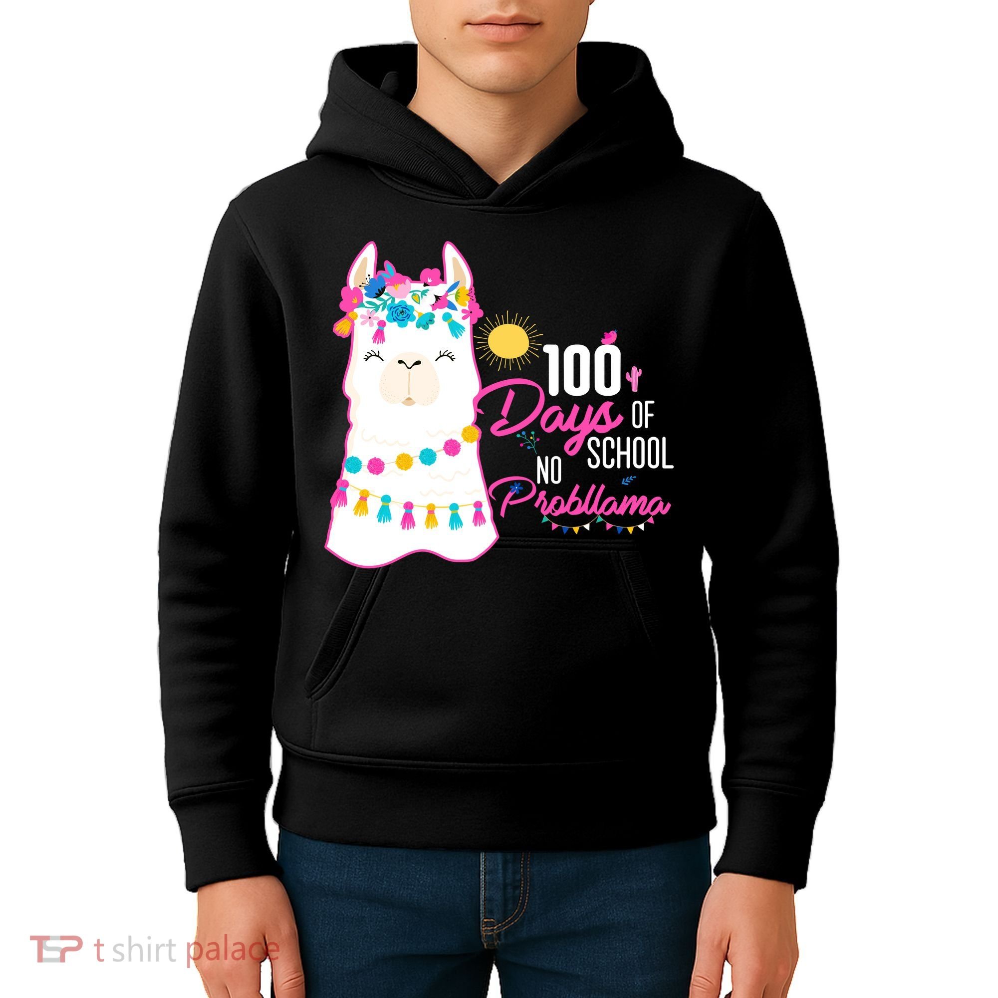 No Probllama 100 Days Of School Kids Hoodie