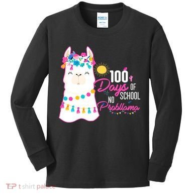 No Probllama 100 Days Of School Kids Long Sleeve Shirt