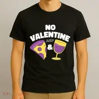 No Valentine Just Pizza And Wine T-Shirt thumb 3