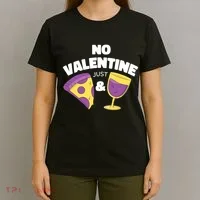 No Valentine Just Pizza And Wine T-Shirt thumb 4
