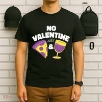 No Valentine Just Pizza And Wine T-Shirt thumb 6
