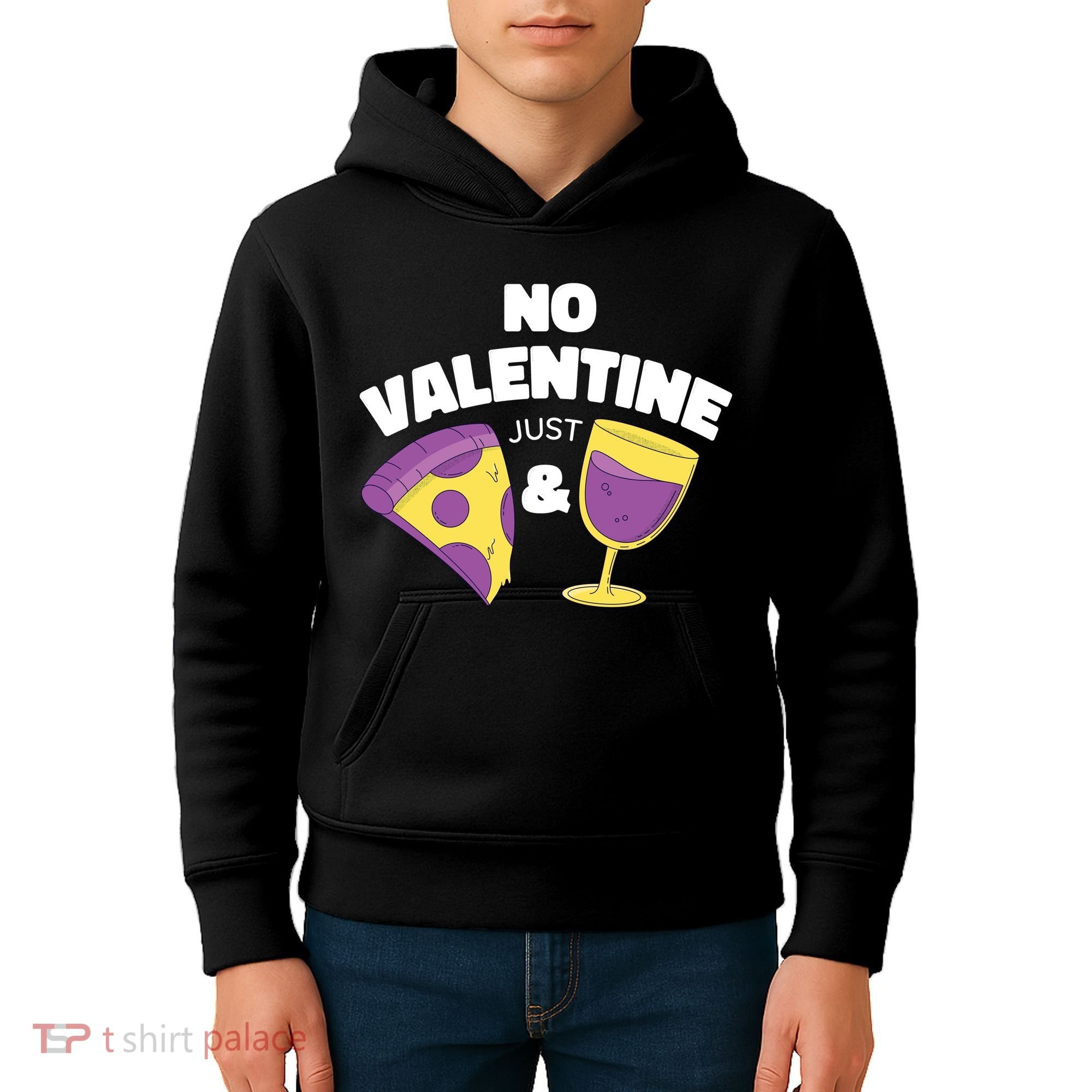 No Valentine Just Pizza And Wine Kids Hoodie