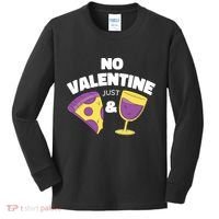 No Valentine Just Pizza And Wine Kids Long Sleeve Shirt thumb 0