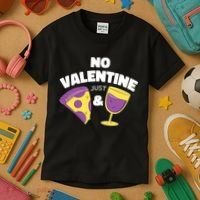 No Valentine Just Pizza And Wine Kids T-Shirt thumb 3