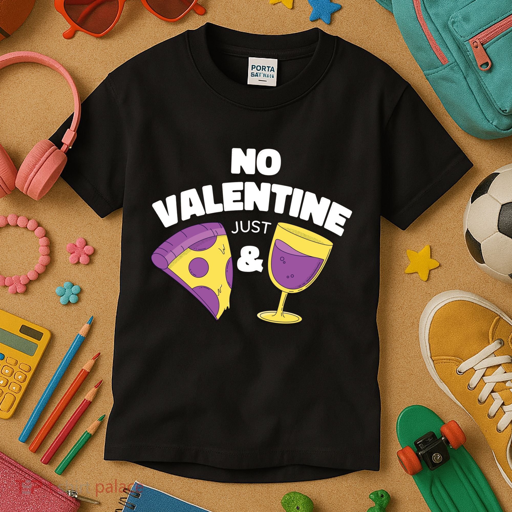 No Valentine Just Pizza And Wine Kids T-Shirt