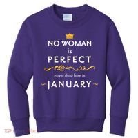 No Woman Is Perfect Except Those Born In January Kids Sweatshirt thumb 0
