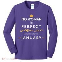 No Woman Is Perfect Except Those Born In January Kids Long Sleeve Shirt thumb 0