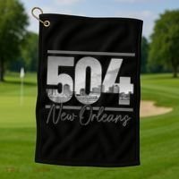 New Orleans 504 Area Code Skyline Louisiana Golf Towel thumb 1