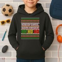 Nobody Care Work Hardy Ugly Christmas Sweater Kids Hoodie thumb 2