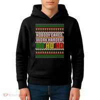 Nobody Care Work Hardy Ugly Christmas Sweater Kids Hoodie thumb 4