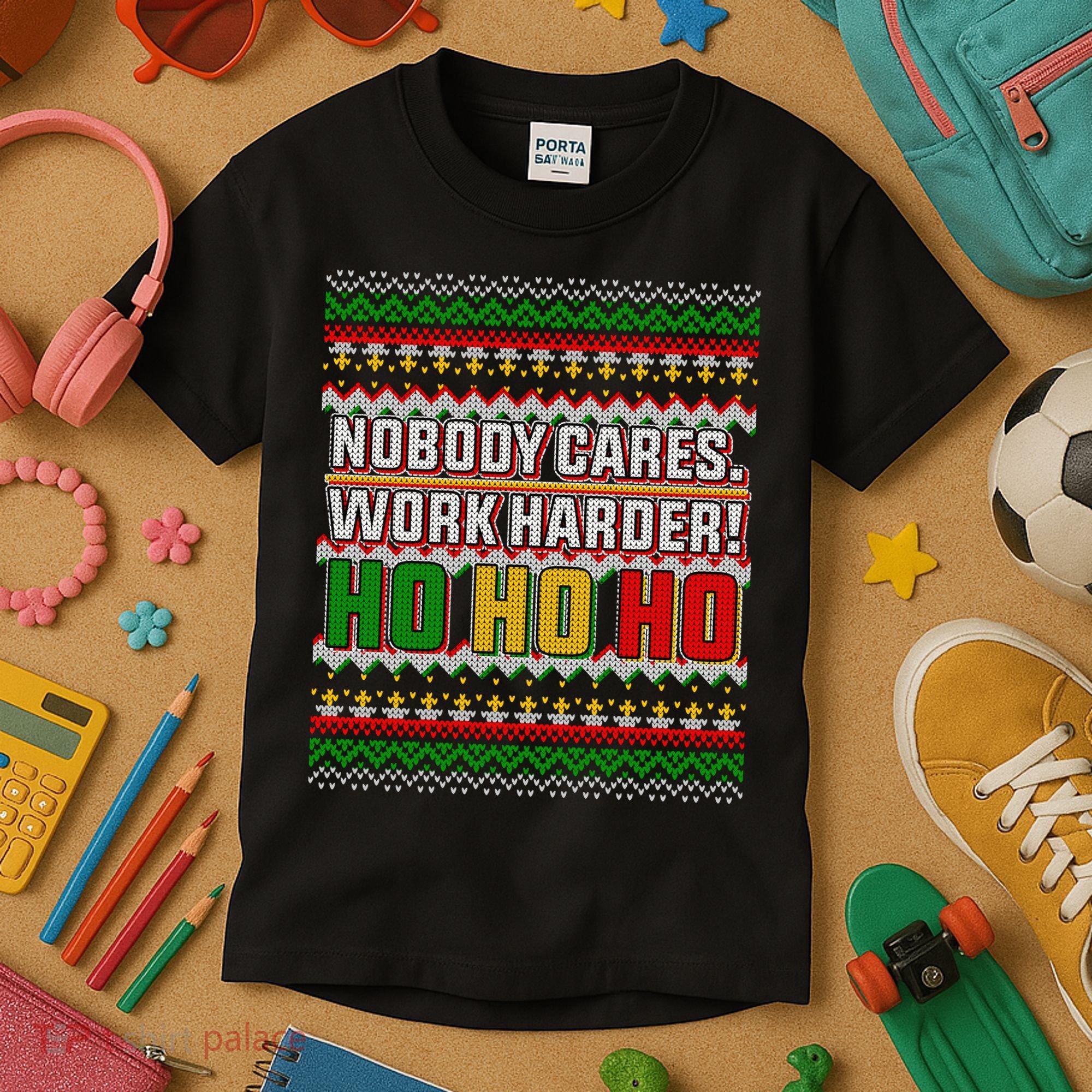 Nobody Care Work Hardy Ugly Christmas Sweater Kids T-Shirt