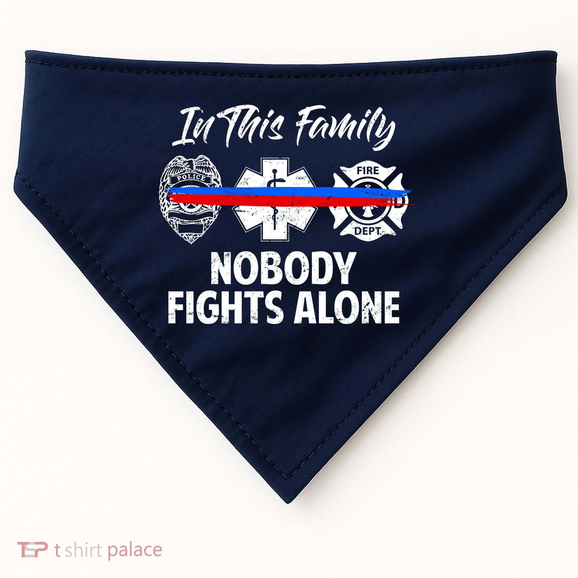 Nobody Fight Alone Support Police EMS Fireman USA-Made Doggie Bandana