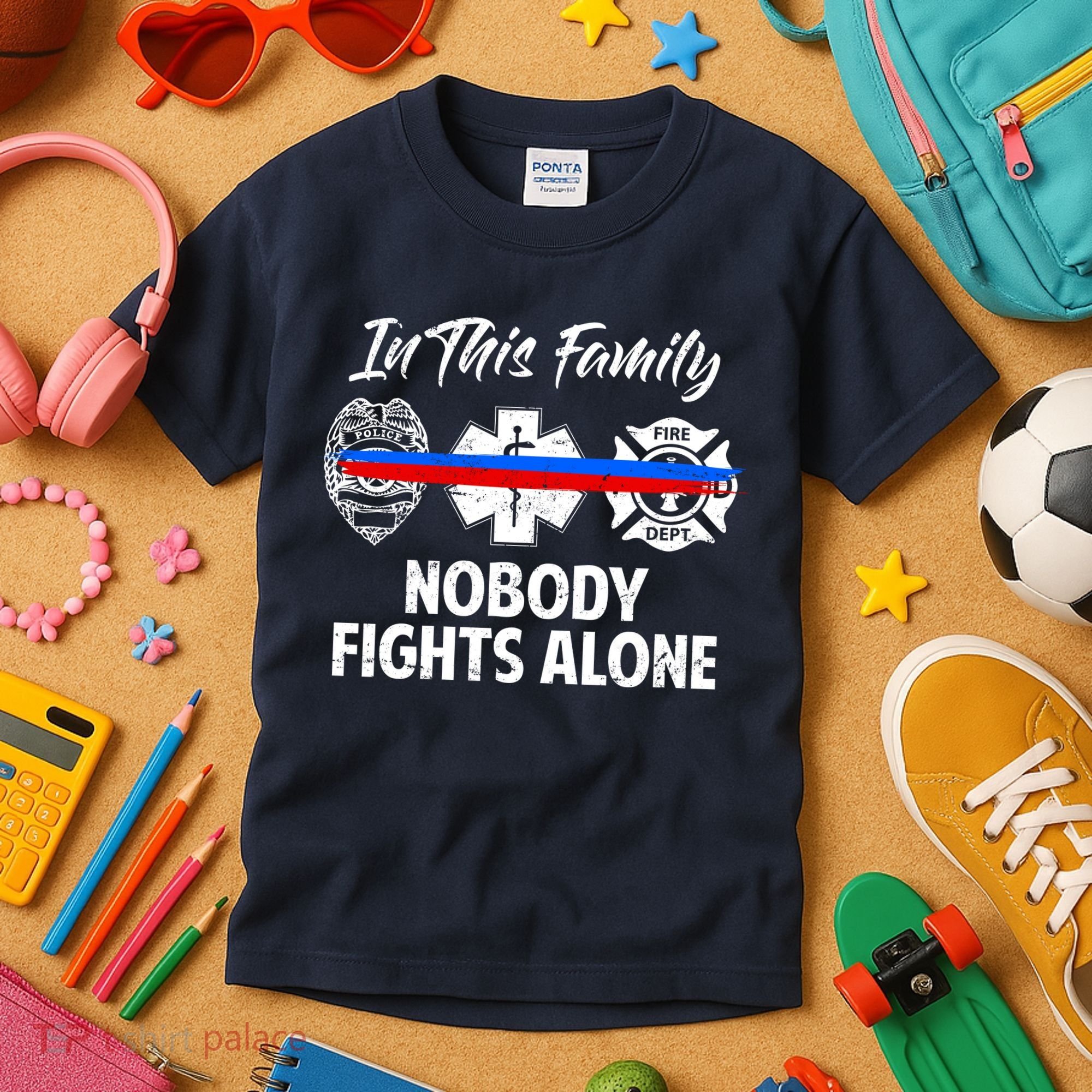 Nobody Fight Alone Support Police EMS Fireman Kids T-Shirt