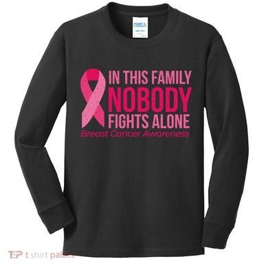 Nobody Fights Alone Breast Cancer Kids Long Sleeve Shirt
