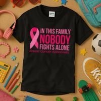 Nobody Fights Alone Breast Cancer Kids T-Shirt thumb 3