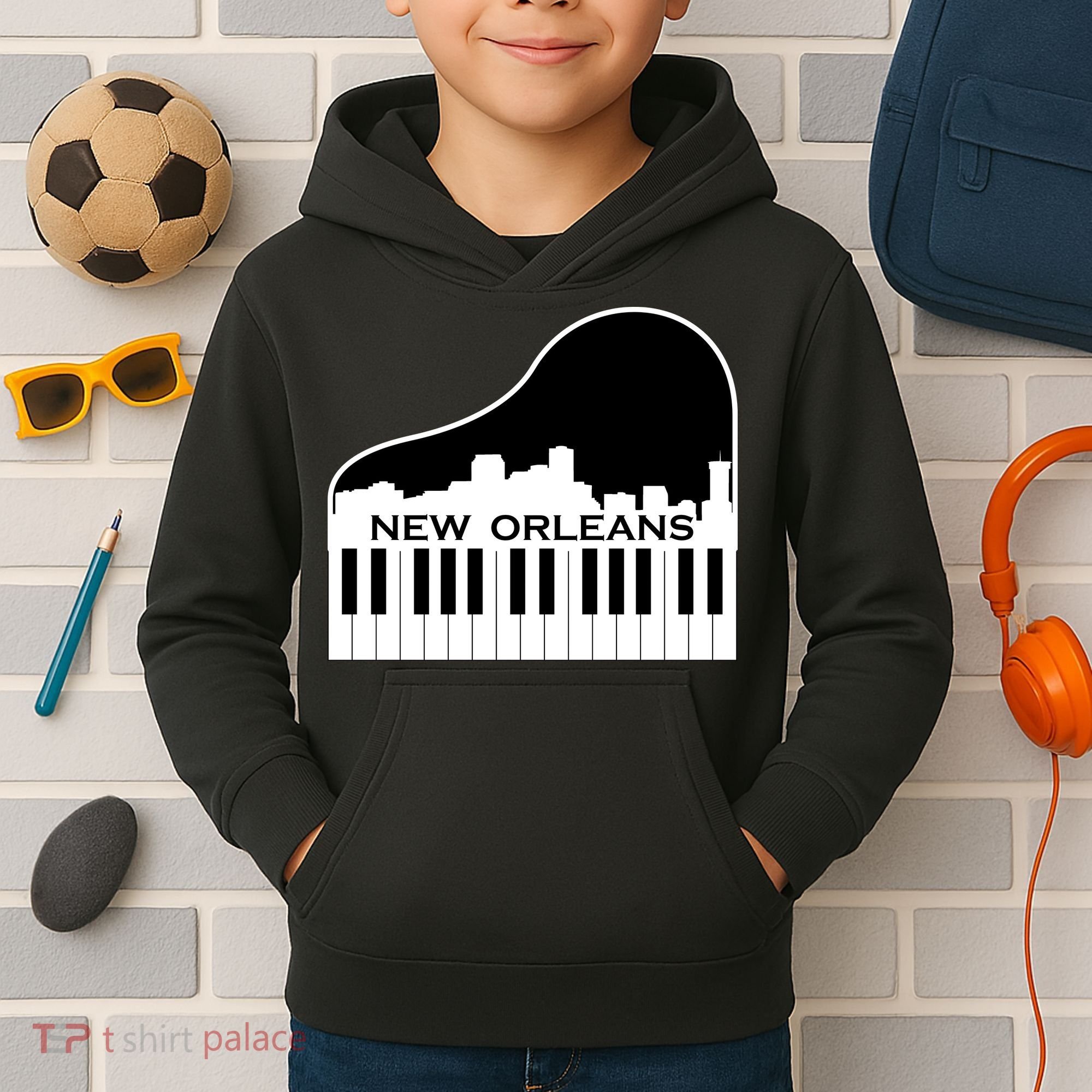 New Orleans Cool Piano Skyline Kids Hoodie
