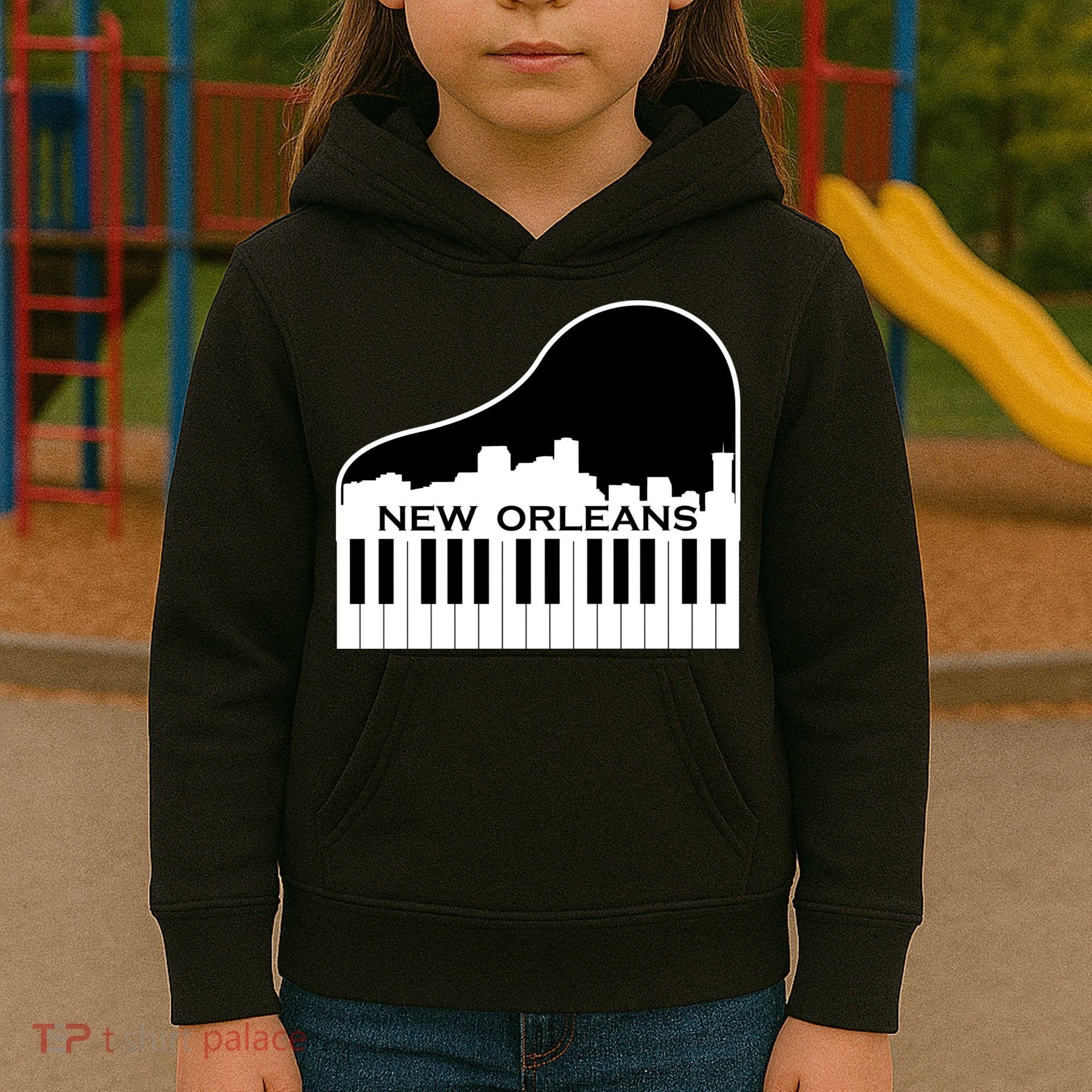 New Orleans Cool Piano Skyline Kids Hoodie
