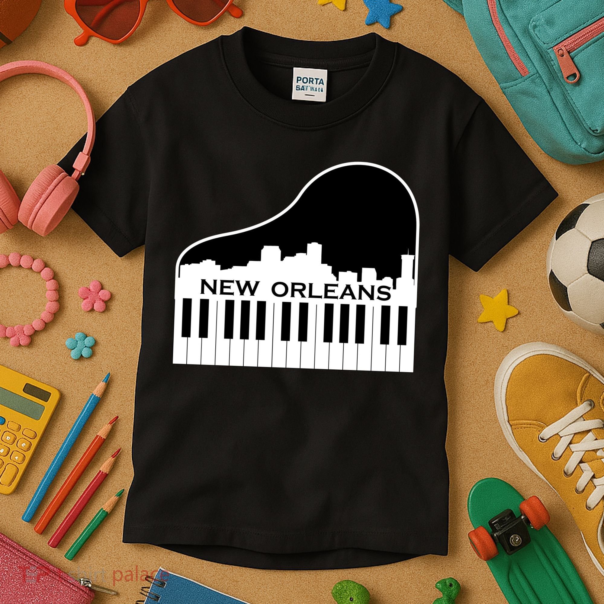 New Orleans Cool Piano Skyline Kids T-Shirt