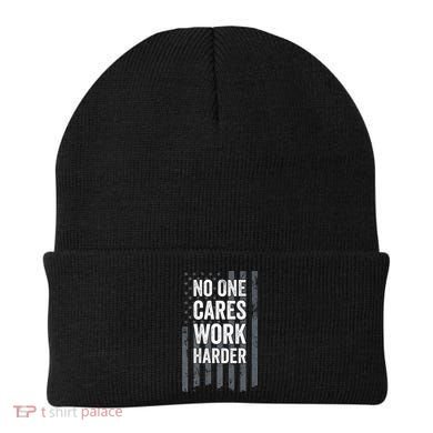 No One Cares Work Harder Motivational Workout Gym ON BACK Beanie