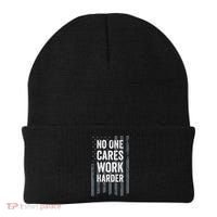 No One Cares Work Harder Motivational Workout Gym ON BACK Beanie thumb 0