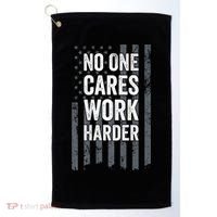 No One Cares Work Harder Motivational Workout Gym ON BACK Golf Towel thumb 0