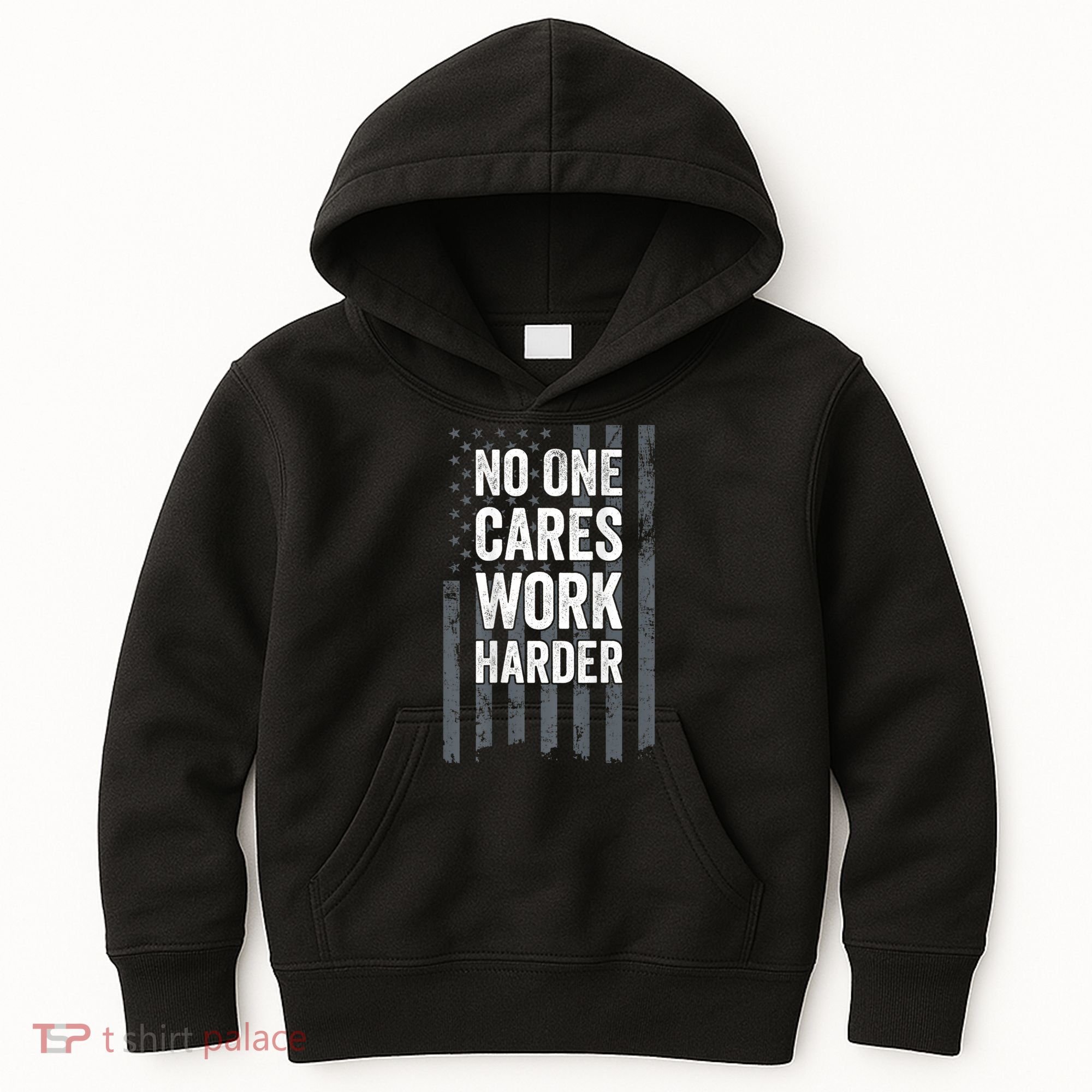 No One Cares Work Harder Motivational Workout Gym ON BACK Kids Hoodie
