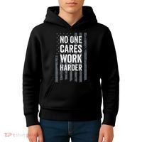 No One Cares Work Harder Motivational Workout Gym ON BACK Kids Hoodie thumb 4