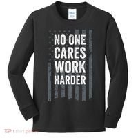 No One Cares Work Harder Motivational Workout Gym ON BACK Kids Long Sleeve Shirt thumb 0