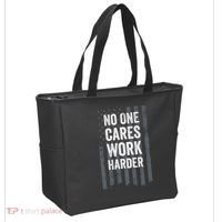 No One Cares Work Harder Motivational Workout Gym ON BACK Tote Bag thumb 2