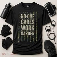 No One Cares Work Harder Motivational Workout Gym Cooling Performance Crew T-Shirt thumb 3
