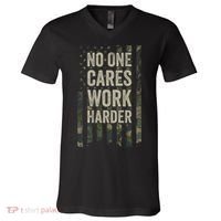 No One Cares Work Harder Motivational Workout Gym V-Neck T-Shirt thumb 0