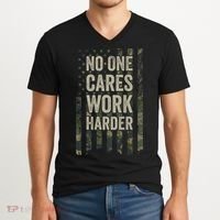 No One Cares Work Harder Motivational Workout Gym V-Neck T-Shirt thumb 2
