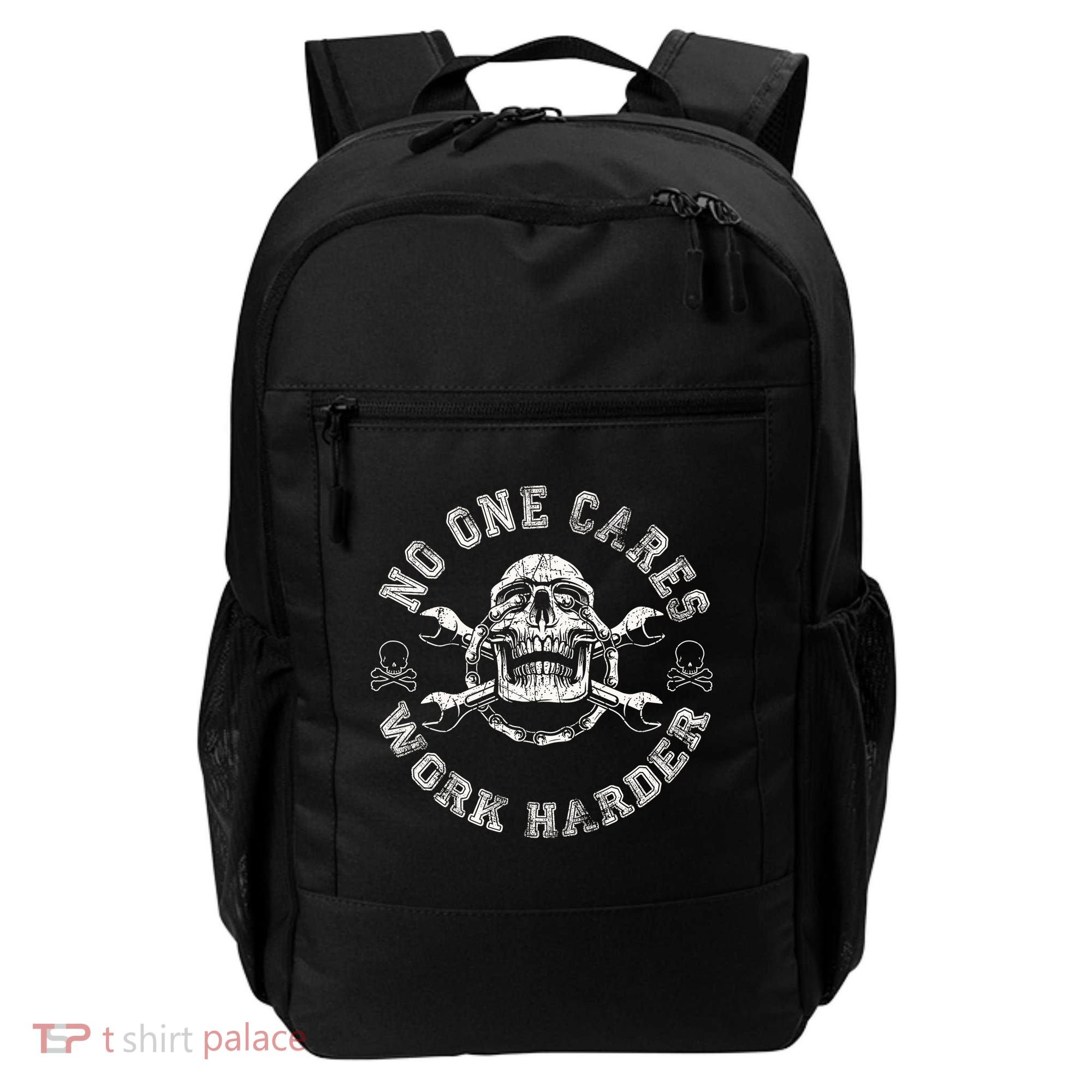 No One Cares Work Harder Skull Engineer Backpack