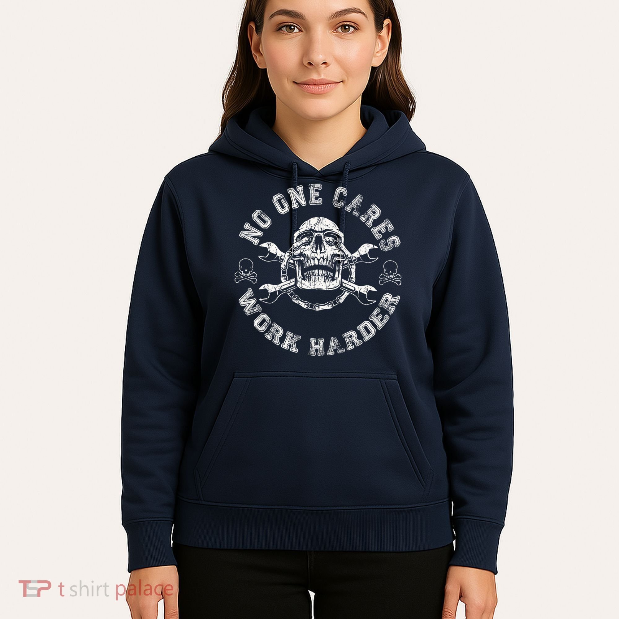 No One Cares Work Harder Skull Engineer Hoodie