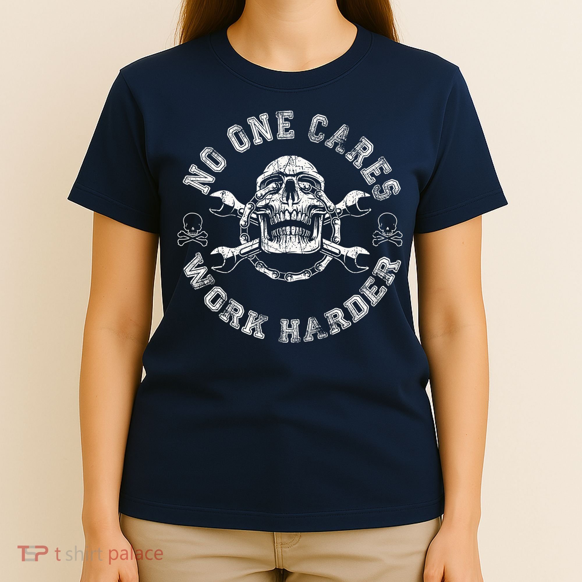 No One Cares Work Harder Skull Engineer T-Shirt