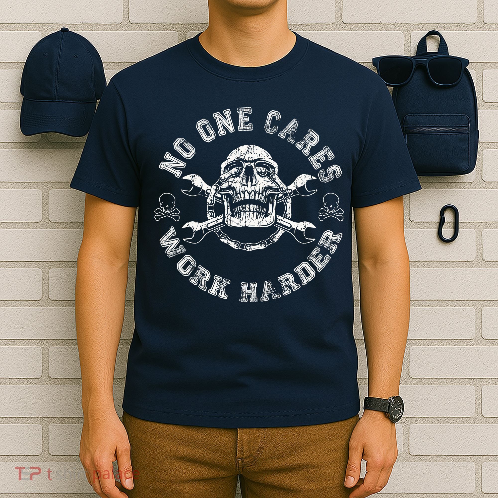 No One Cares Work Harder Skull Engineer T-Shirt