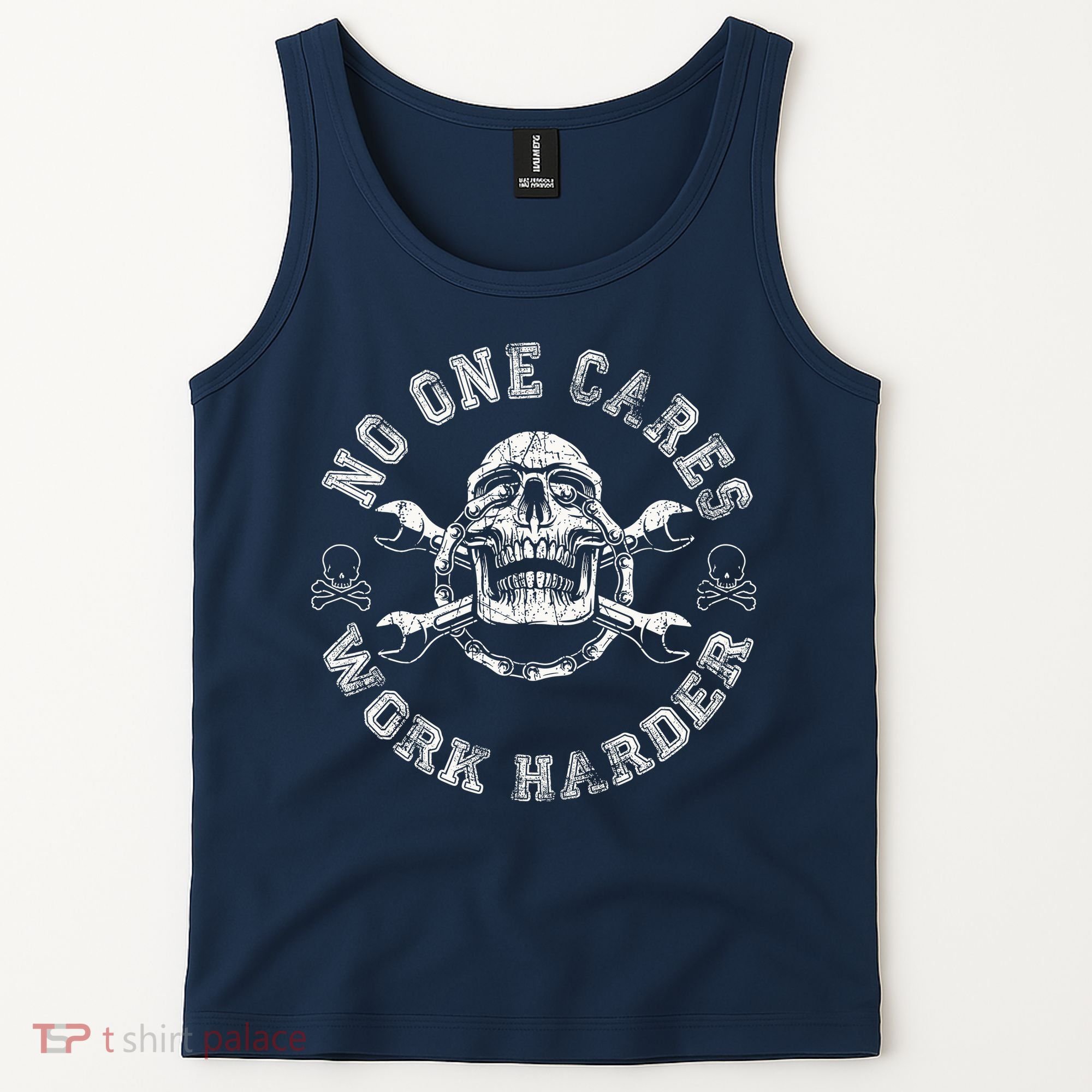 No One Cares Work Harder Skull Engineer Tank Top