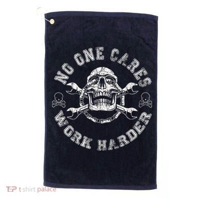 No One Cares Work Harder Skull Engineer Golf Towel
