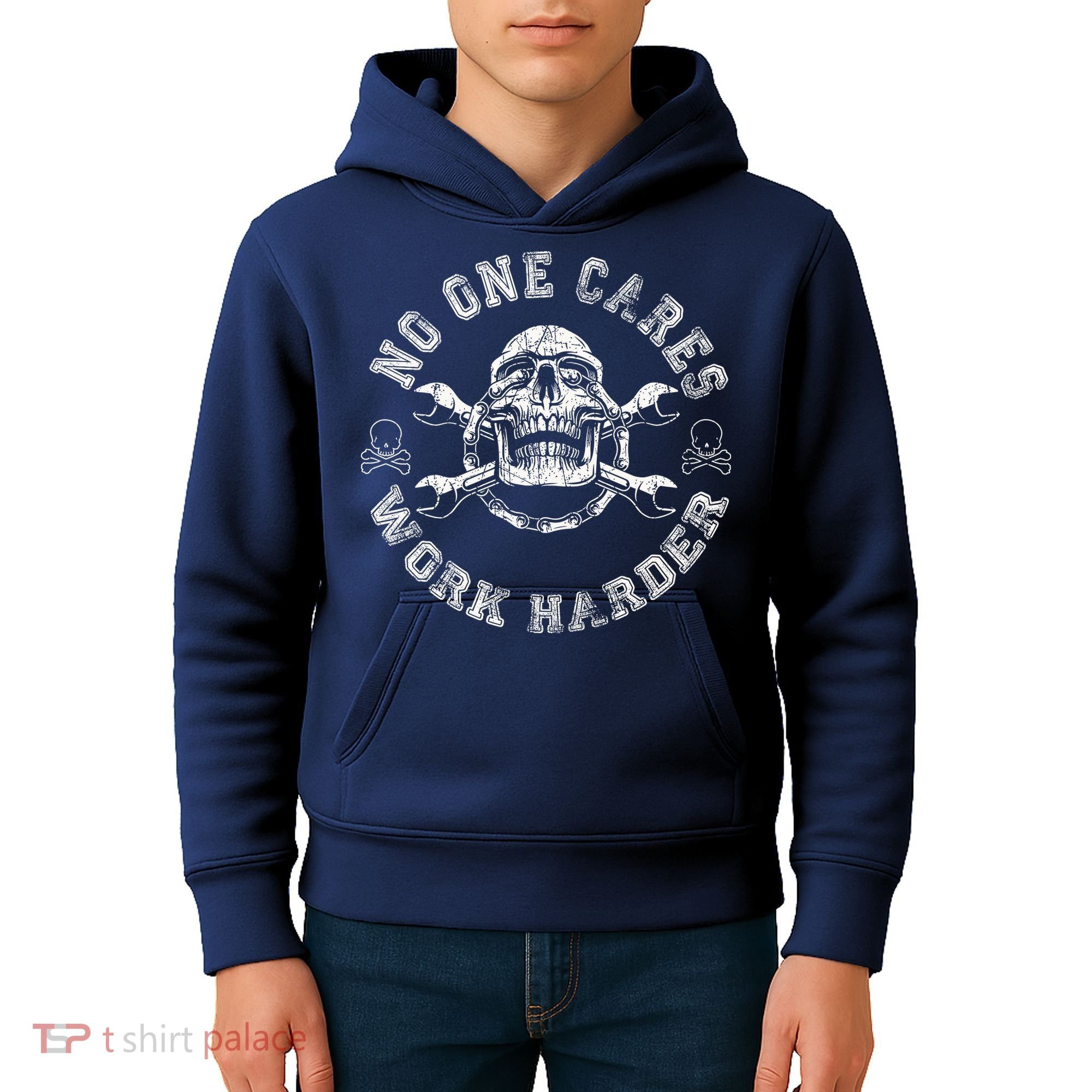 No One Cares Work Harder Skull Engineer Kids Hoodie