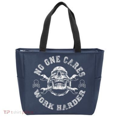 No One Cares Work Harder Skull Engineer Tote Bag