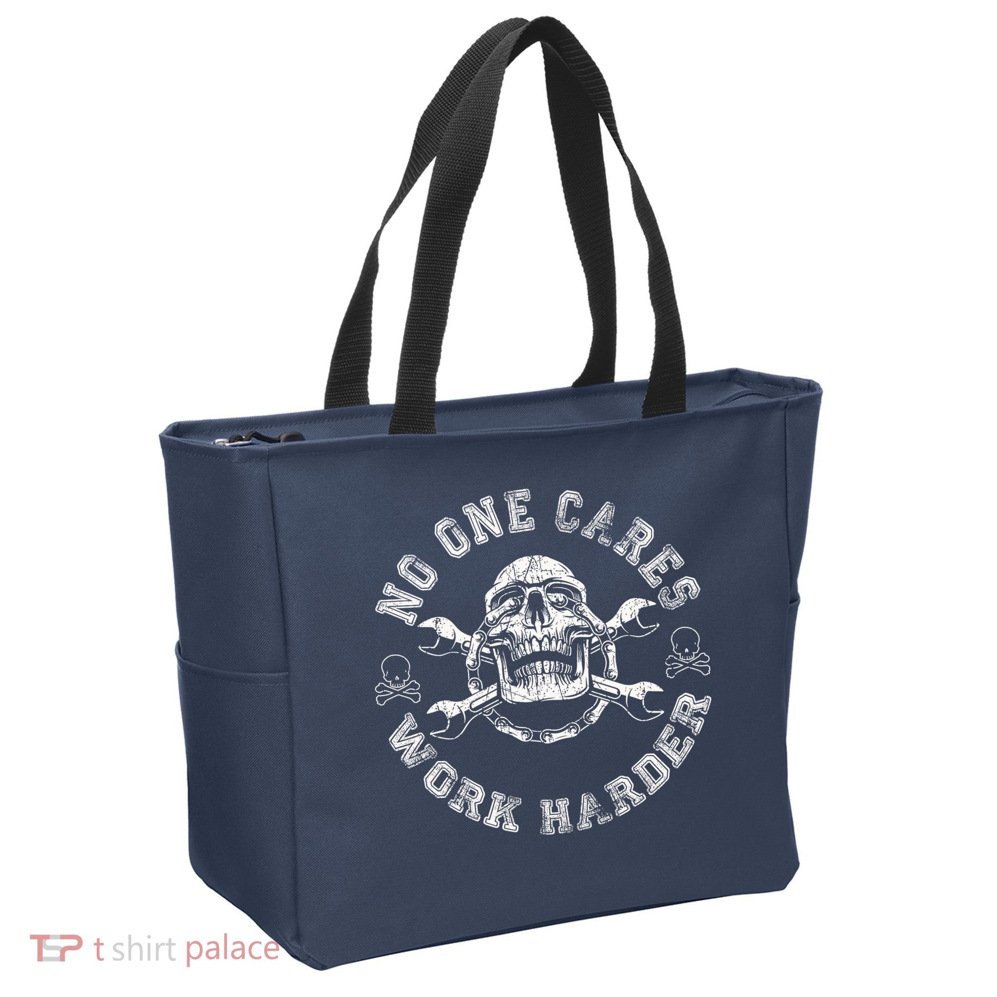 No One Cares Work Harder Skull Engineer Tote Bag
