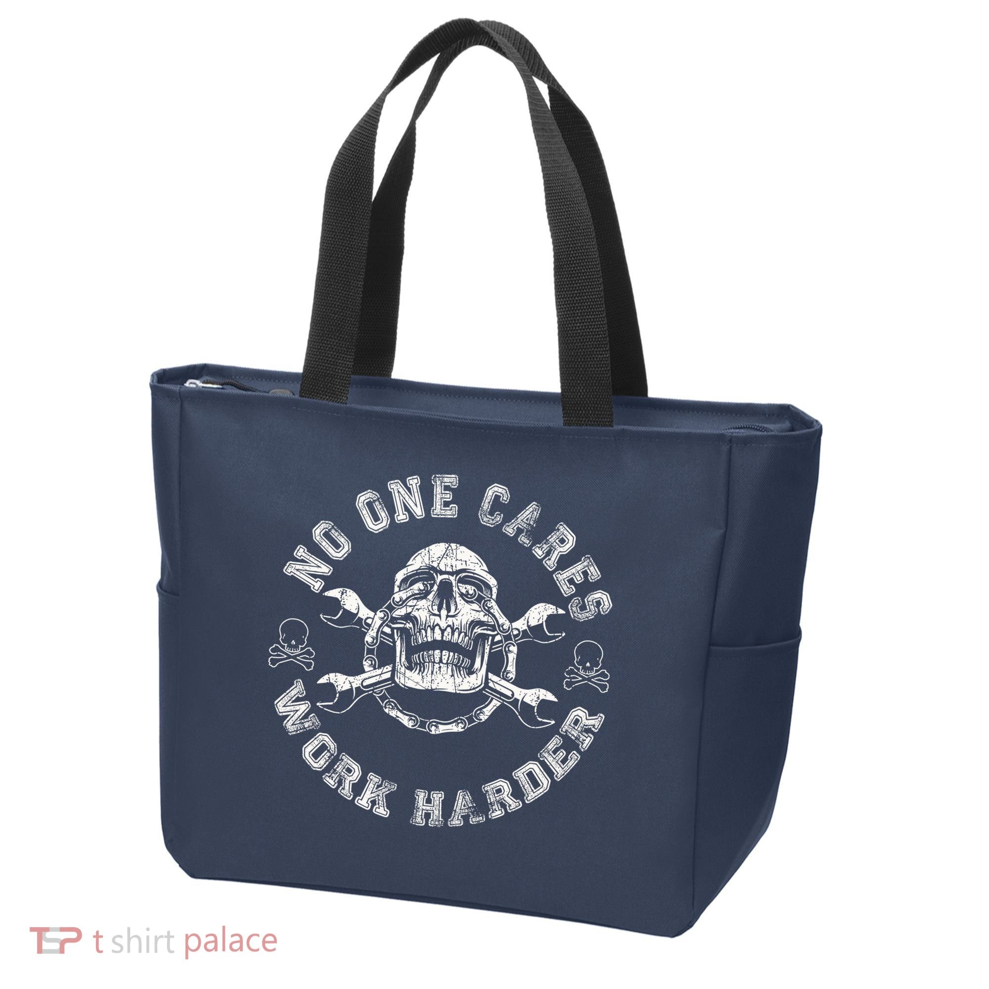 No One Cares Work Harder Skull Engineer Tote Bag