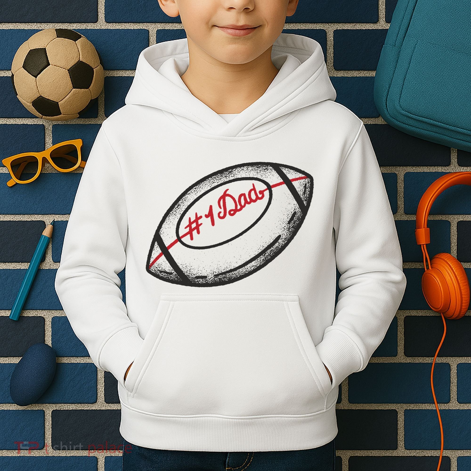 Number One Dad Football Gift Kids Hoodie