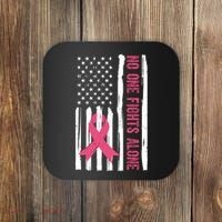 No One Fights Alone Breast Cancer Usa Ribbon Coaster thumb 0