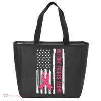 No One Fights Alone Breast Cancer Usa Ribbon Tote Bag thumb 0
