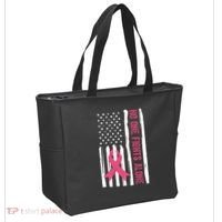 No One Fights Alone Breast Cancer Usa Ribbon Tote Bag thumb 2