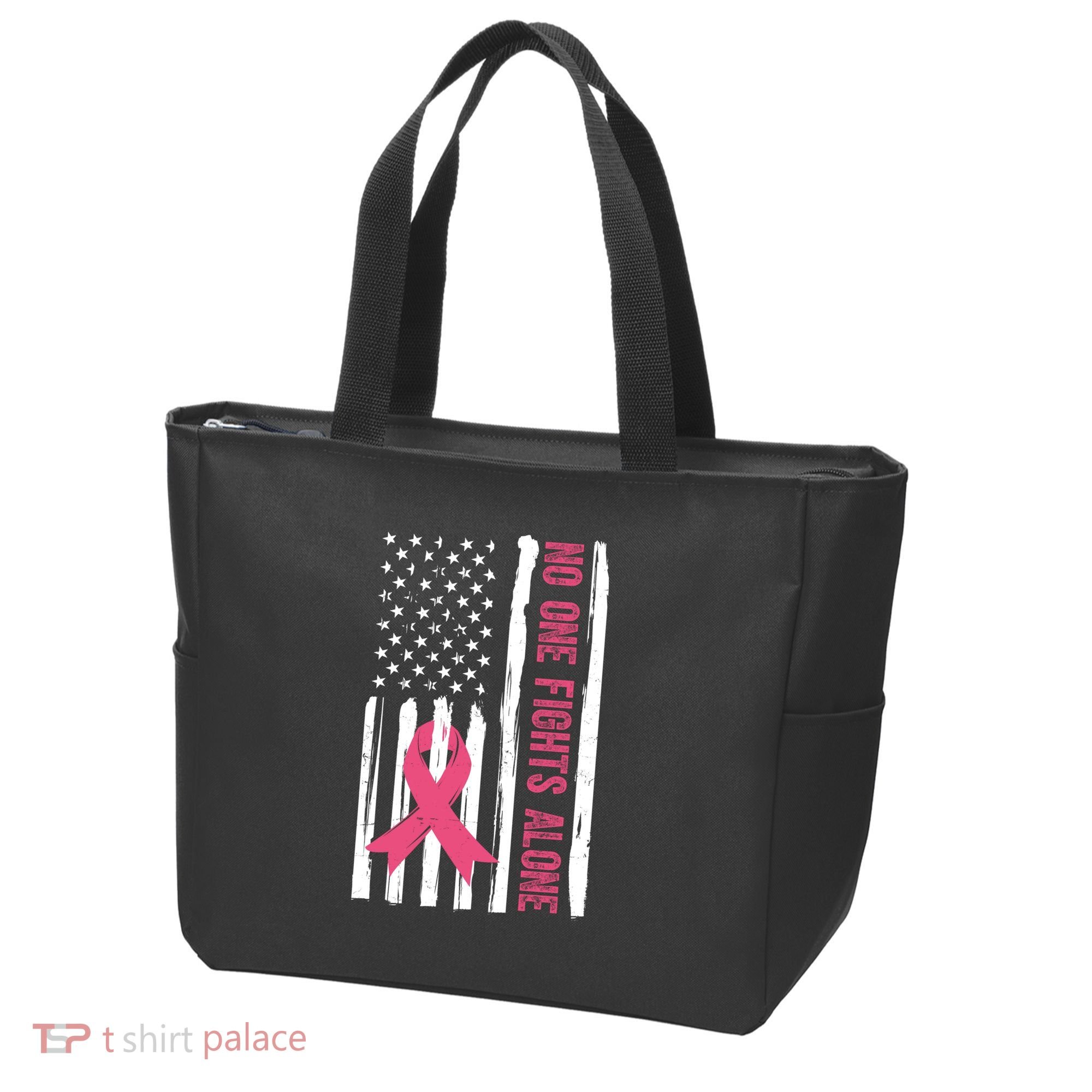 No One Fights Alone Breast Cancer Usa Ribbon Tote Bag