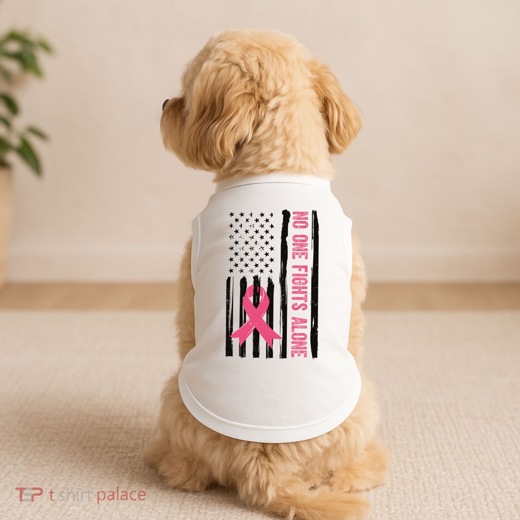 No One Fights Alone Breast Cancer Usa Ribbon Doggie Tank