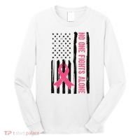 No One Fights Alone Breast Cancer Usa Ribbon Long Sleeve Shirt thumb 0