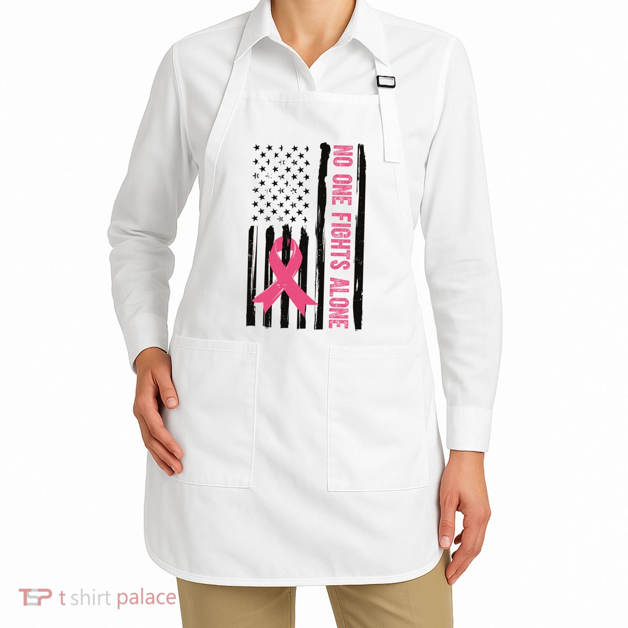 No One Fights Alone Breast Cancer Usa Ribbon Apron